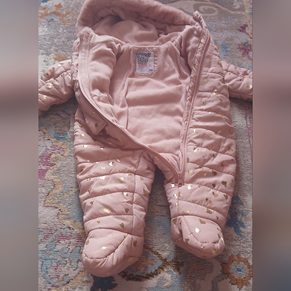 Pink Baby Snowsuit with Gold Accents